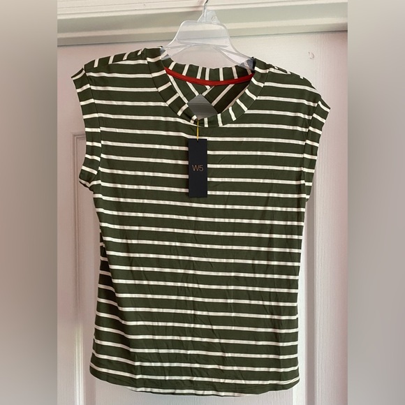 New W5 Olive and White Striped Shirt - Picture 1 of 4